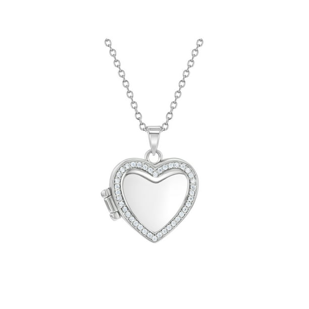JewelryVolt 925 Sterling Silver CZ Heart Love Pendant Open Heart Adorned with Round Clear CZ 